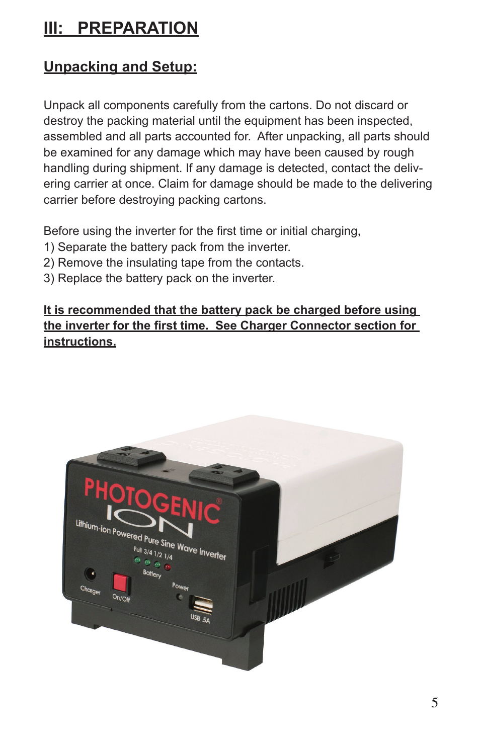 Iii: preparation | Photogenic Professional Lighting ION User Manual | Page 5 / 16