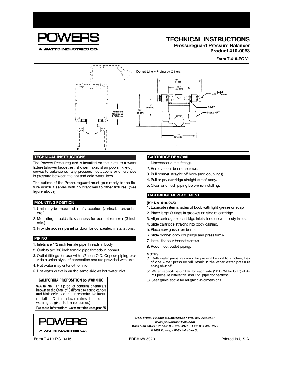 Powers 410-0063 Series PressureGuard User Manual | 1 page