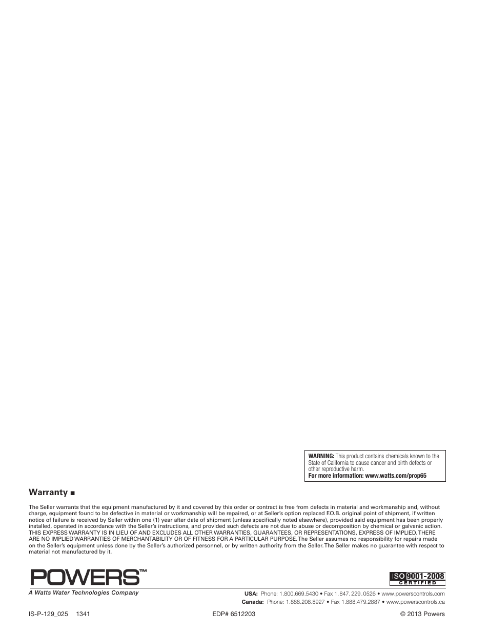 Warranty | Powers 440 Series Fotopanel User Manual | Page 4 / 4