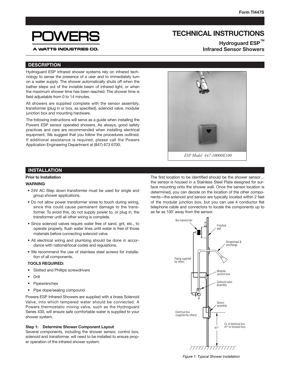 Powers 447 Infrared HydroGuard ESP Infrared Sensor Shower User Manual | 4 pages