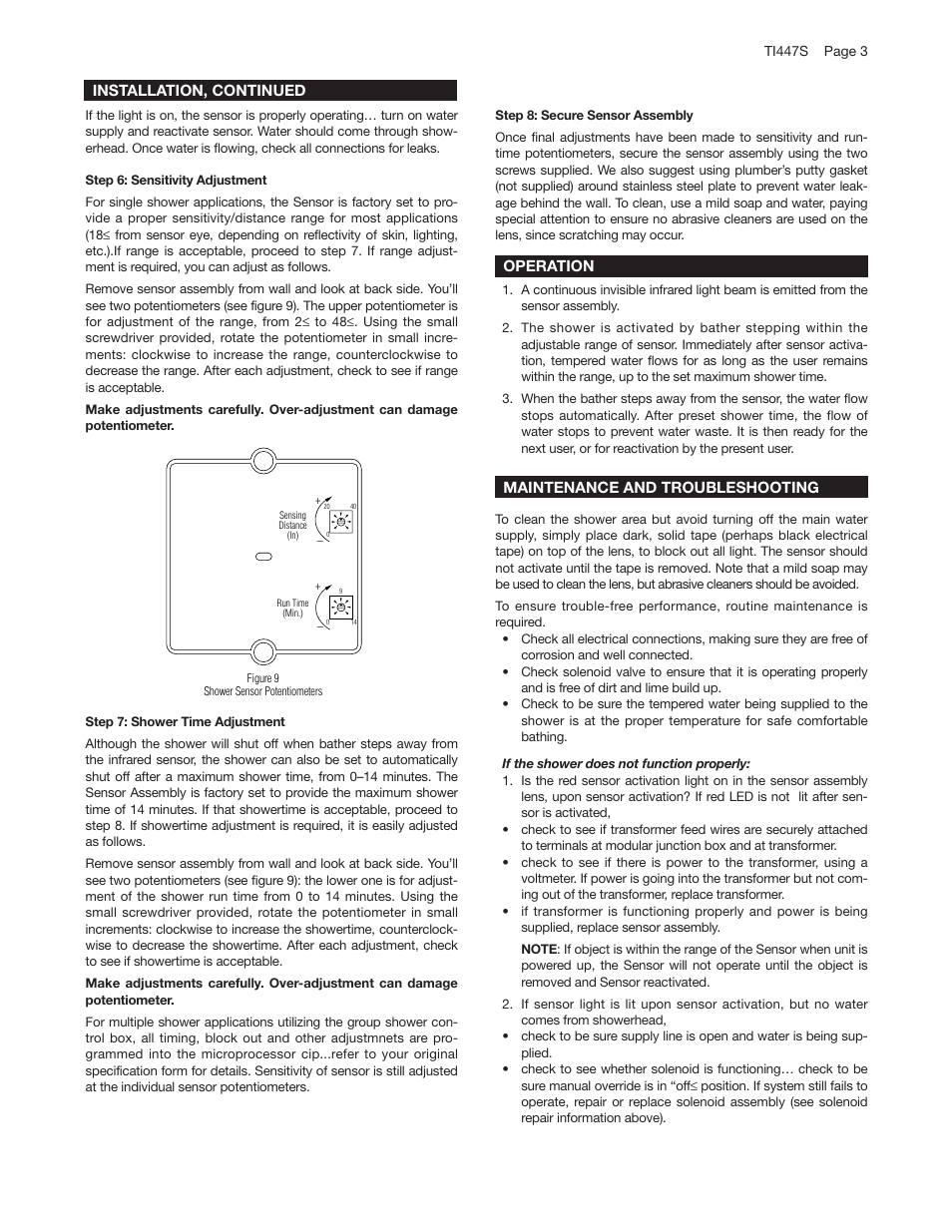 Powers 447 Infrared HydroGuard ESP Infrared Sensor Shower User Manual | Page 3 / 4