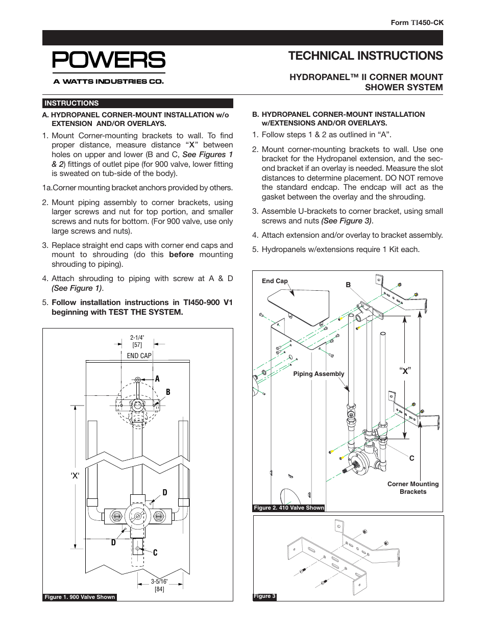 Powers 450-e420 HydroPanel II Shower System - Corner Mount User Manual | 2 pages