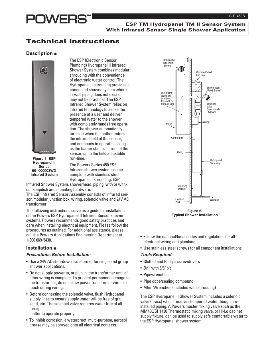 Powers 450 Infrared ESP HydroPanel II Infrared Sensor System User Manual | 4 pages