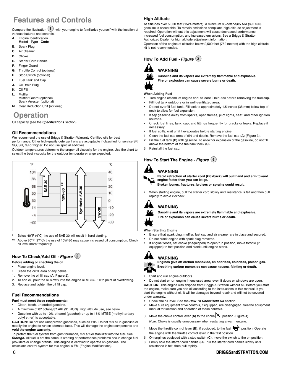 Features and controls, Operation | Briggs & Stratton 90000 User Manual | Page 6 / 24