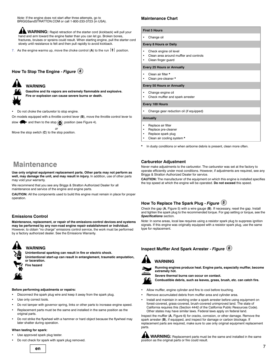 Maintenance | Briggs & Stratton 90000 User Manual | Page 7 / 24