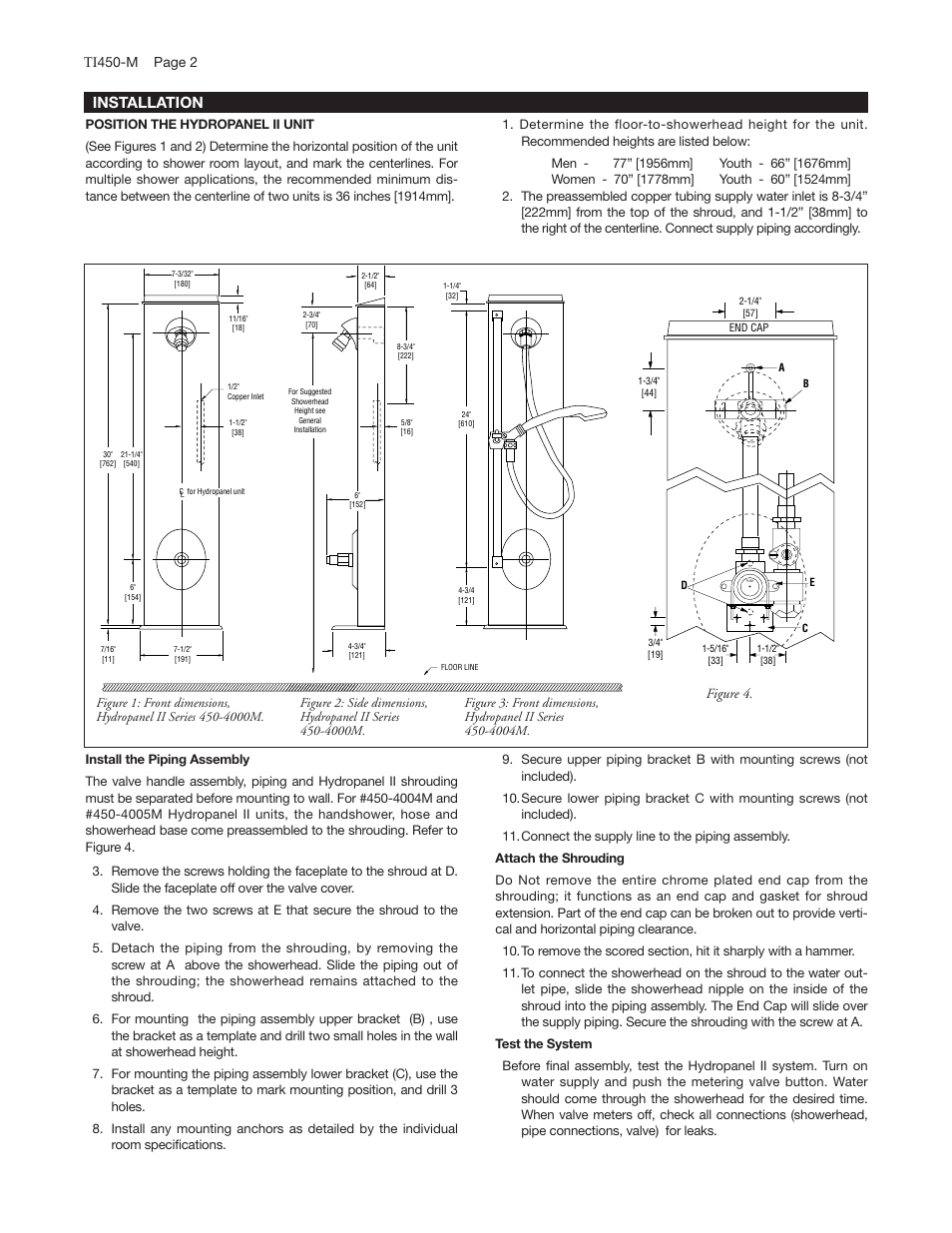 Installation, Ti450-m page 2, Figure 4 | Powers 450 Meter HydroPanel II Shower System with Metering Valve User Manual | Page 2 / 4