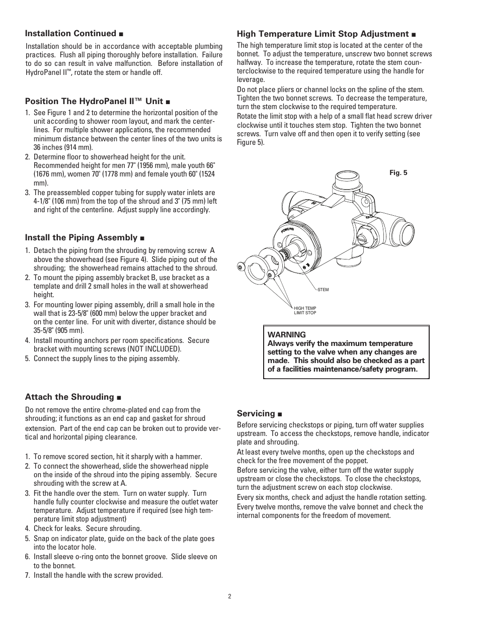 Powers 450-410P HydroPanel II Shower System with HydroGuard PB410 Pressure Balancing Valve User Manual | Page 2 / 4