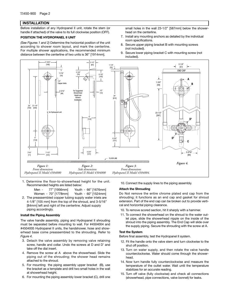 Installation, Figure 4 | Powers 450-900 HydroPanel II Shower System with Biltmore 900 Pressure Balancing Valve User Manual | Page 2 / 4