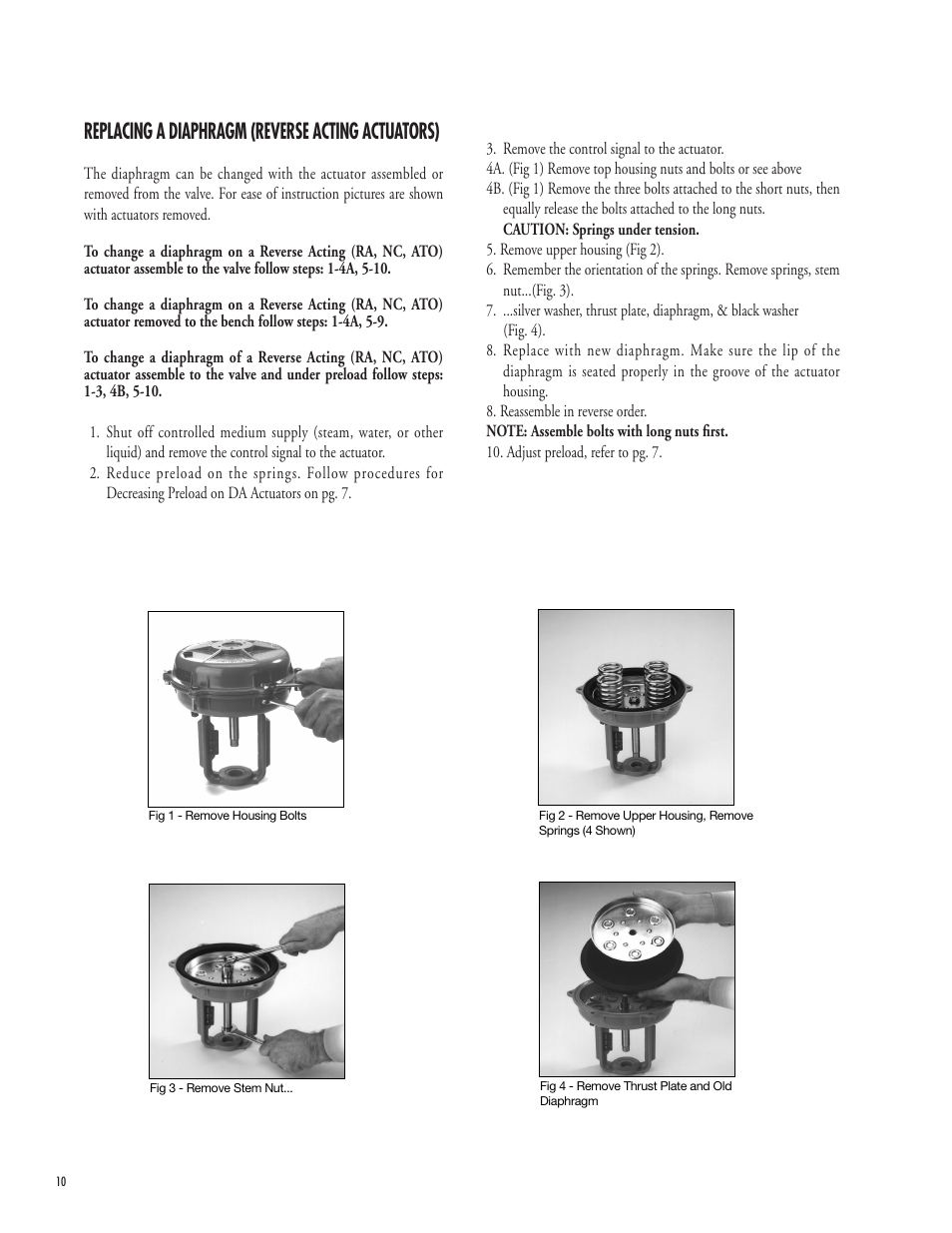 Replacing a diaphragm (reverse acting actuators) | Powers 593 Series Flowrite II Heavy Duty Bronze Globe Control Valves User Manual | Page 10 / 16