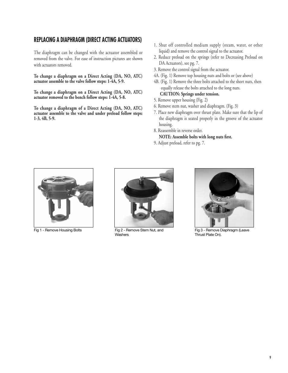 Replacing a diaphragm (direct acting actuators) | Powers 593 Series Flowrite II Heavy Duty Bronze Globe Control Valves User Manual | Page 9 / 16