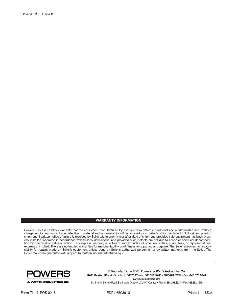 Powers 593 Series Flowrite II Heavy Duty Bronze Globe Control Valves User Manual | Page 8 / 8