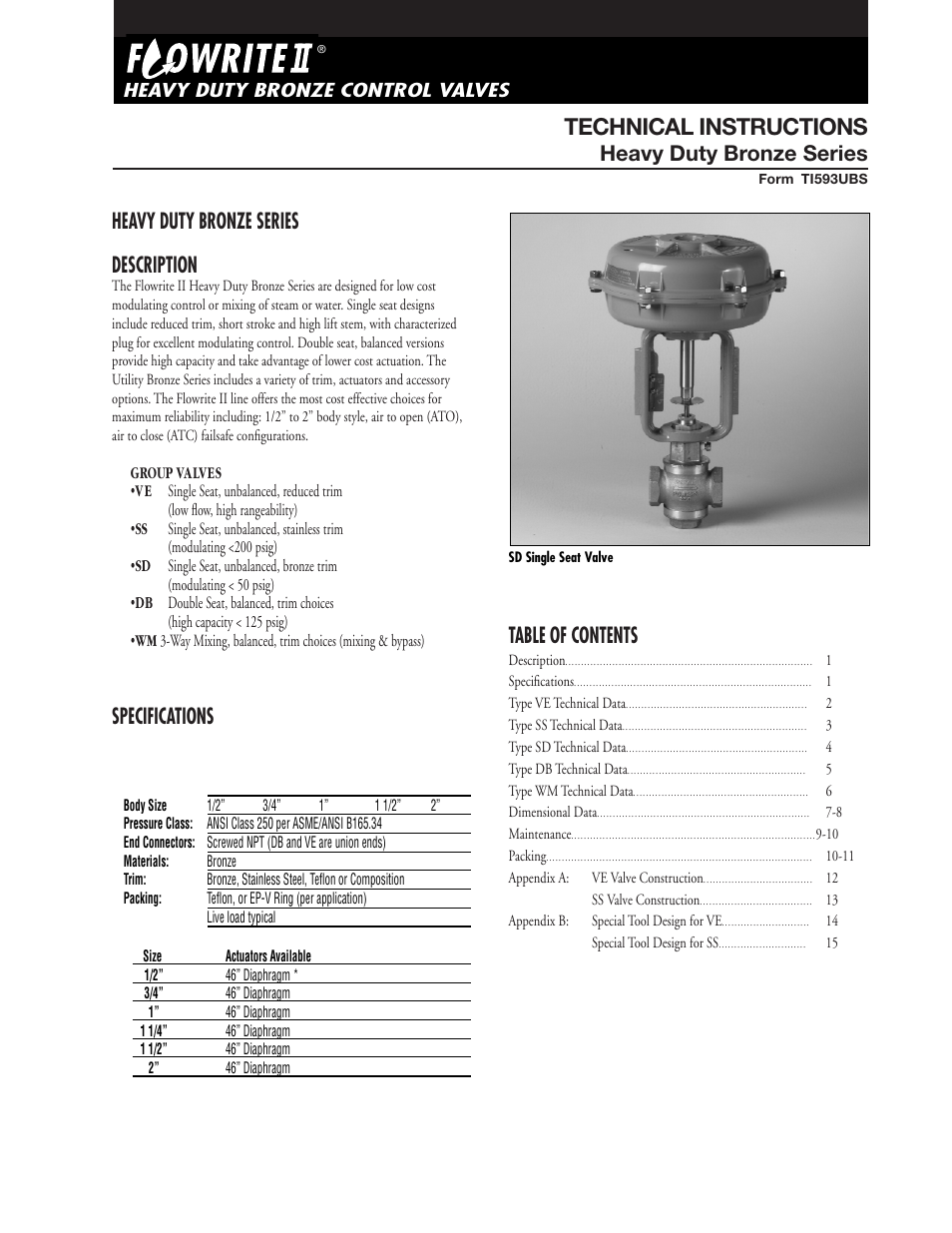 Powers 593 Series Flowrite II Heavy Duty Bronze Globe Control Valves - Heavy Duty Bronze User Manual | 16 pages