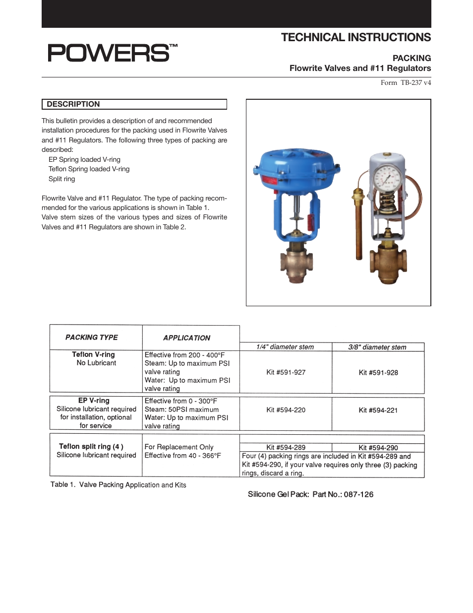 Powers 595 Series 11 Self-Operating Temperature Regulators - Packing User Manual | 4 pages