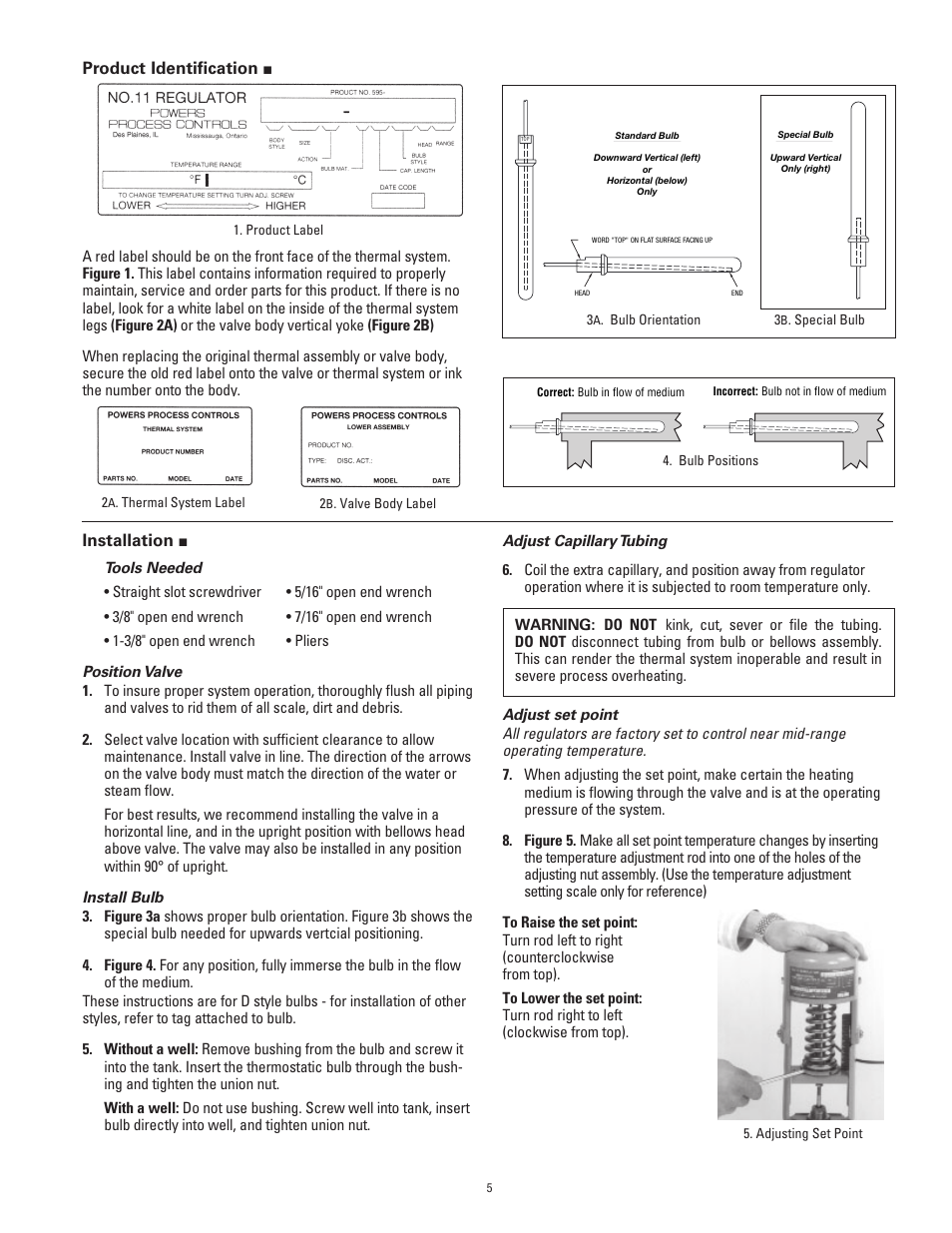 Installation, Product identiﬁ cation | Powers 595 Series 11 Self-Operating Temperature Regulators - Type CD Composition Disc User Manual | Page 5 / 16
