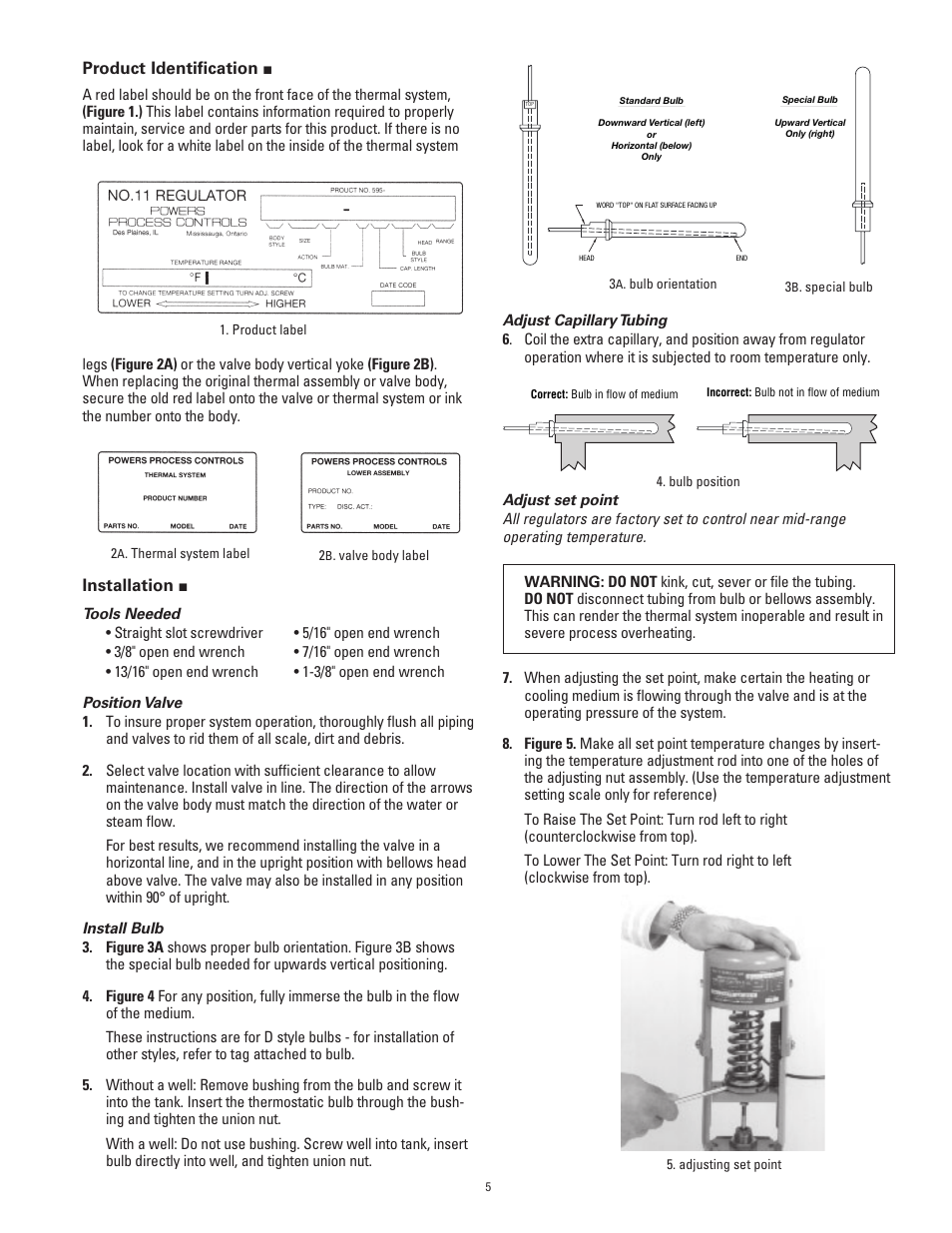 Product identiﬁ cation, Installation | Powers 595 Series 11 Self-Operating Temperature Regulators - Type DB & DS Double Seat, Balanced User Manual | Page 5 / 20