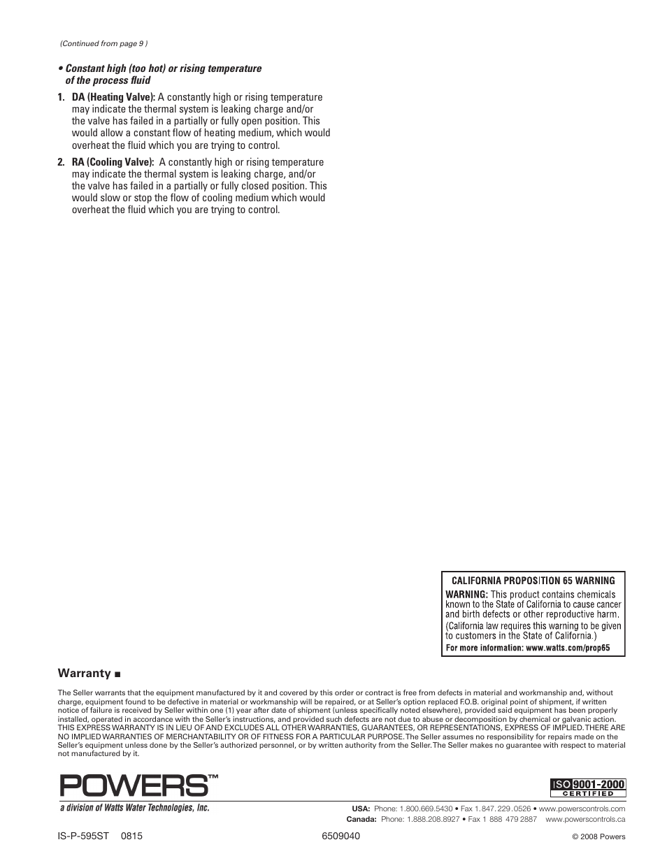 Warranty | Powers 595 Series 11 Self-Operating Temperature Regulators - Type ST Stainless Trim User Manual | Page 16 / 16