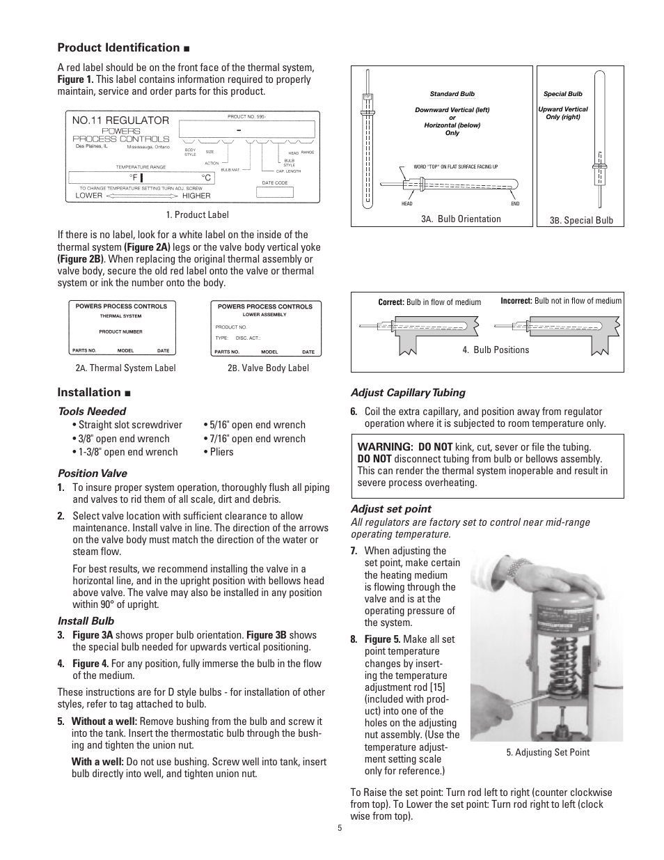 Product identiﬁ cation, Installation | Powers 595 Series 11 Self-Operating Temperature Regulators - Type ST Stainless Trim User Manual | Page 5 / 16