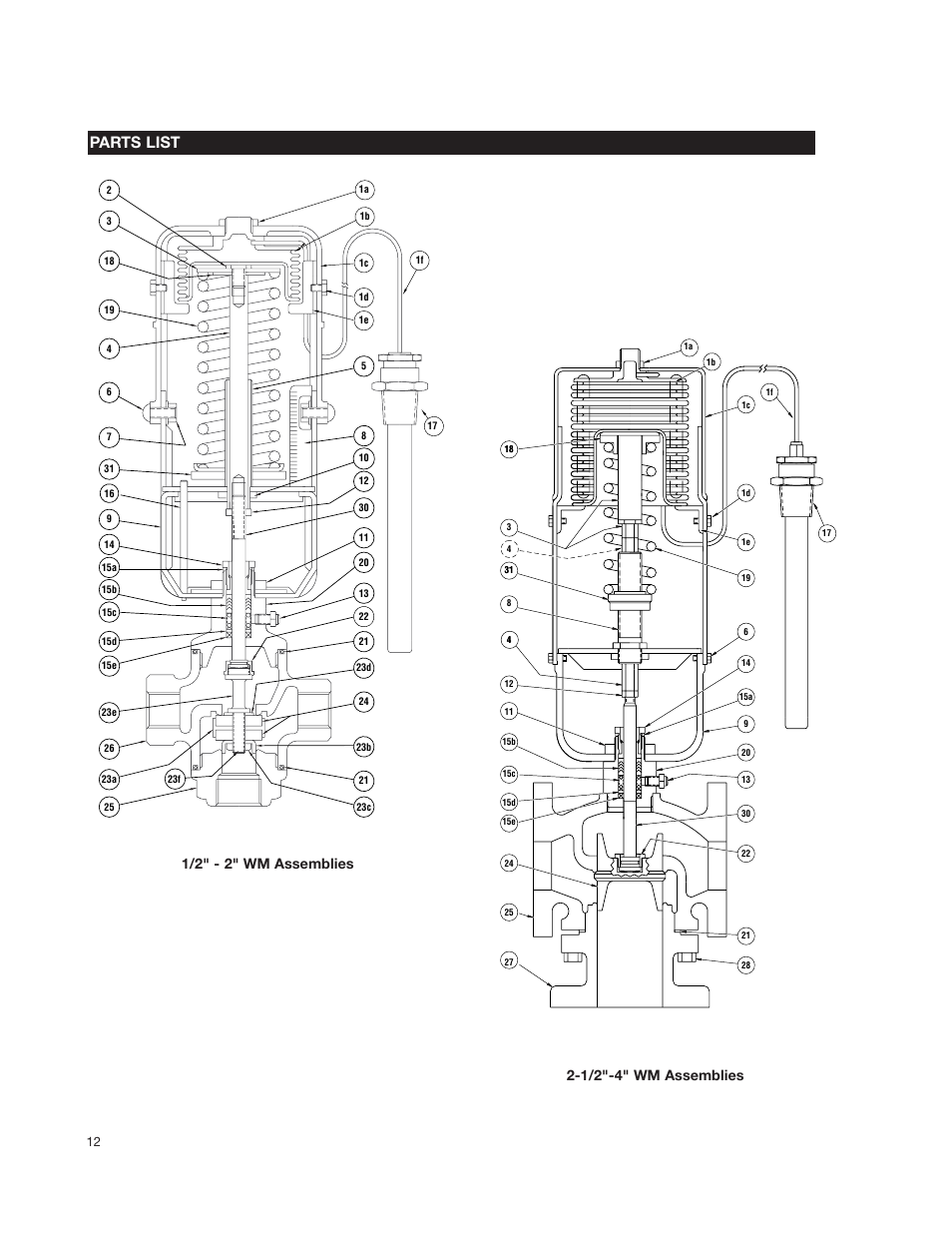 Parts list | Powers 595 Series 11 Self-Operating Temperature Regulators - Type WM 3-Way Water Mix User Manual | Page 12 / 16