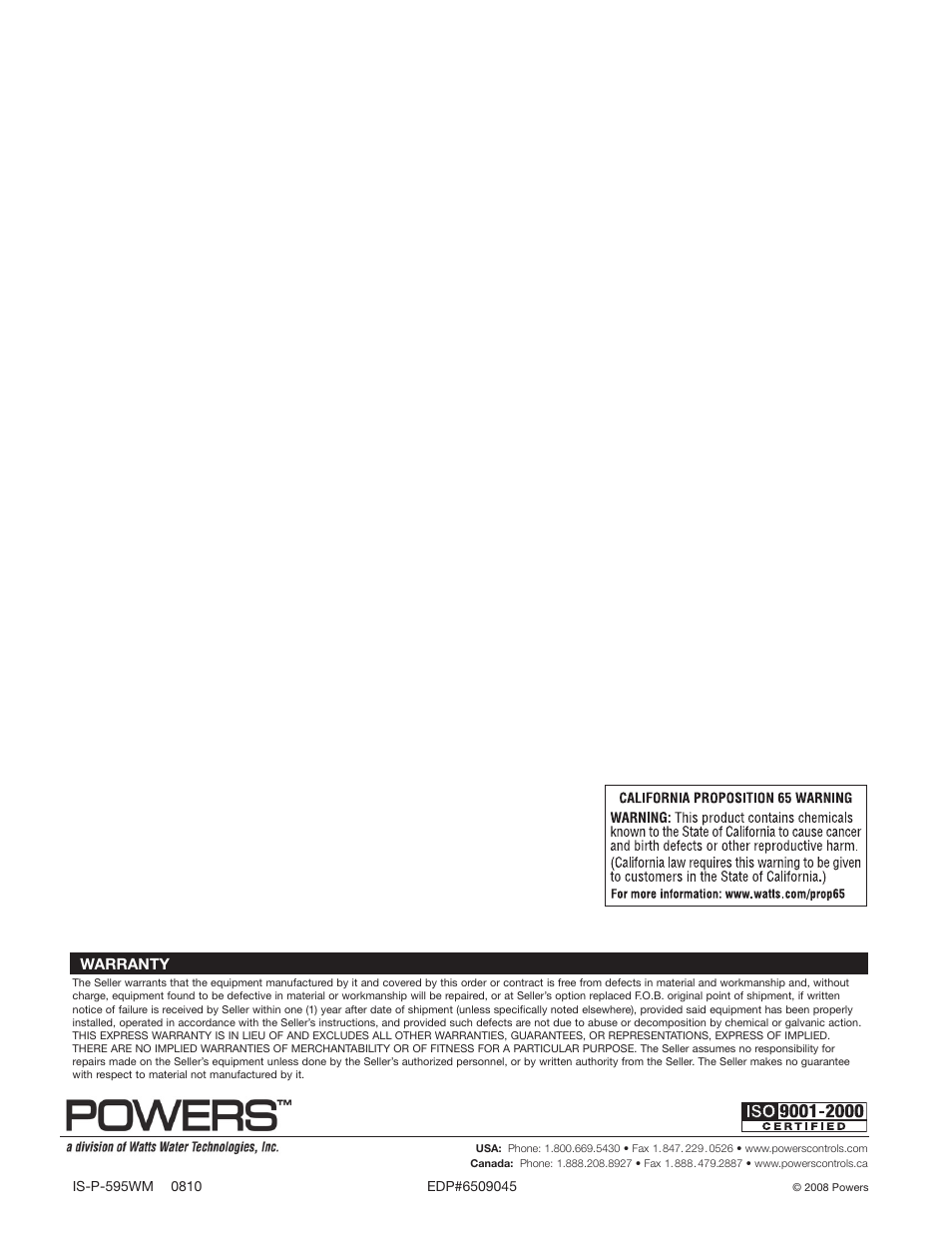 Powers 595 Series 11 Self-Operating Temperature Regulators - Type WM 3-Way Water Mix User Manual | Page 16 / 16