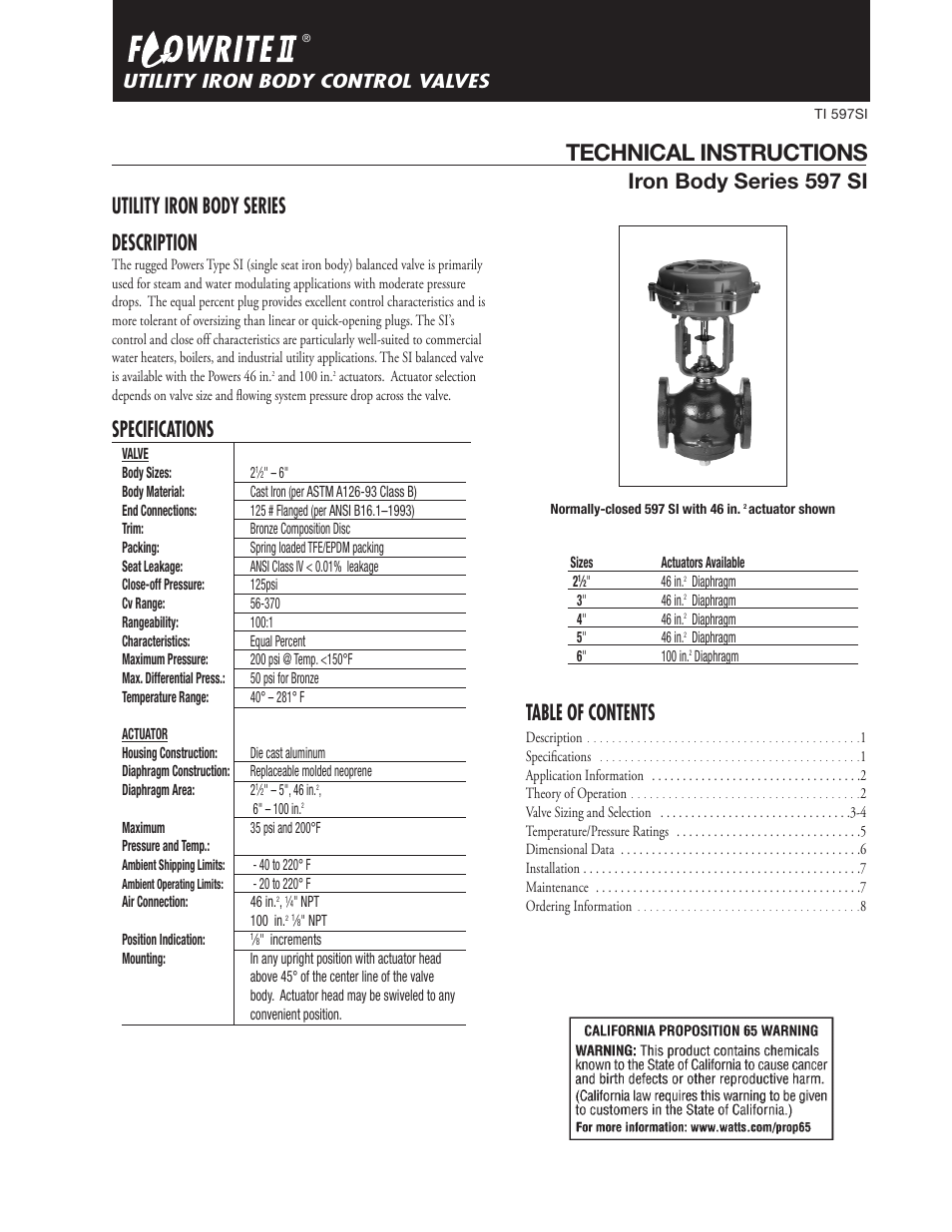 Powers 597 Series Flowrite II Heavy Duty Balanced Control Valves User Manual | 8 pages