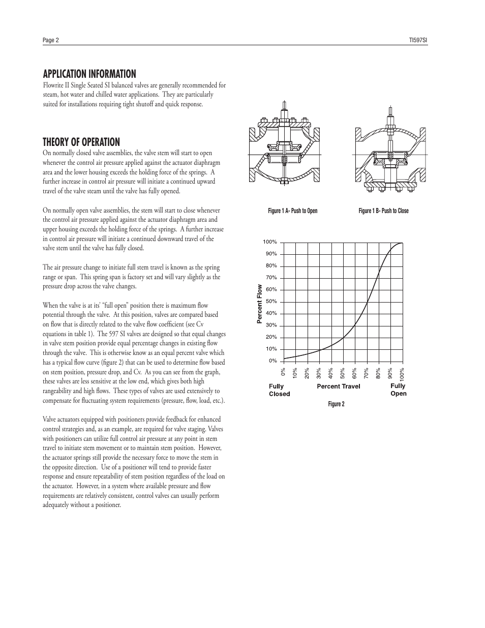 Application information, Theory of operation | Powers 597 Series Flowrite II Heavy Duty Balanced Control Valves User Manual | Page 2 / 8