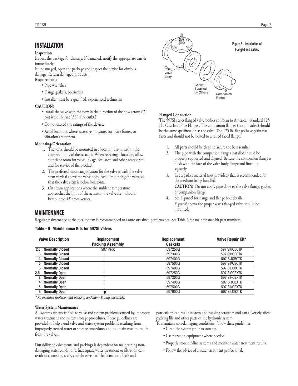 Installation, Maintenance | Powers 597 Series Flowrite II Heavy Duty Balanced Control Valves User Manual | Page 7 / 8