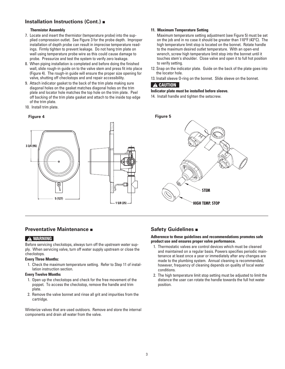 Installation instructions (cont.), Preventative maintenance, Safety guidelines | Powers 720 Series VisuGuard T/P Combination Tempering Valve with LCD Temperature Display User Manual | Page 3 / 4