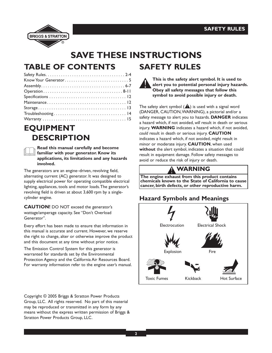 Briggs & Stratton 30246 User Manual | Page 2 / 44