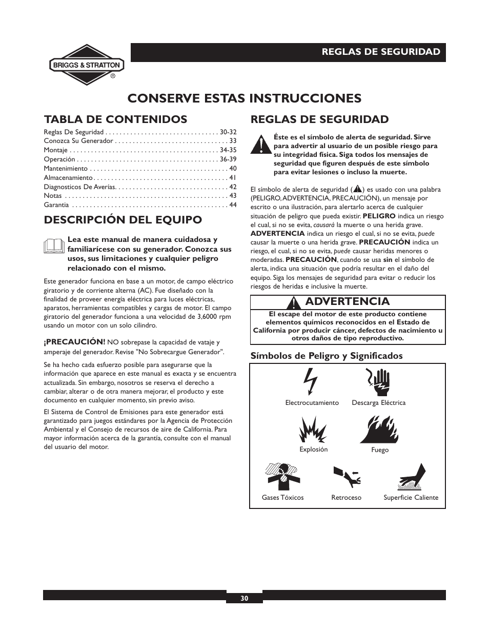 Briggs & Stratton 30246 User Manual | Page 30 / 44