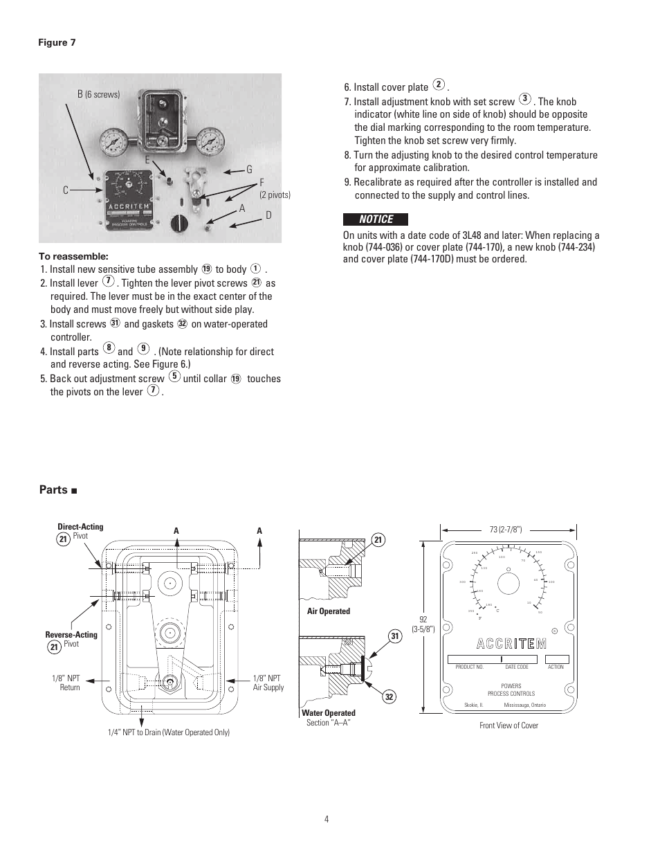 Parts, Notice | Powers 744 Series Accritem Rigid and Remote Bulb Blind Controllers - Rigid Bulb User Manual | Page 4 / 8