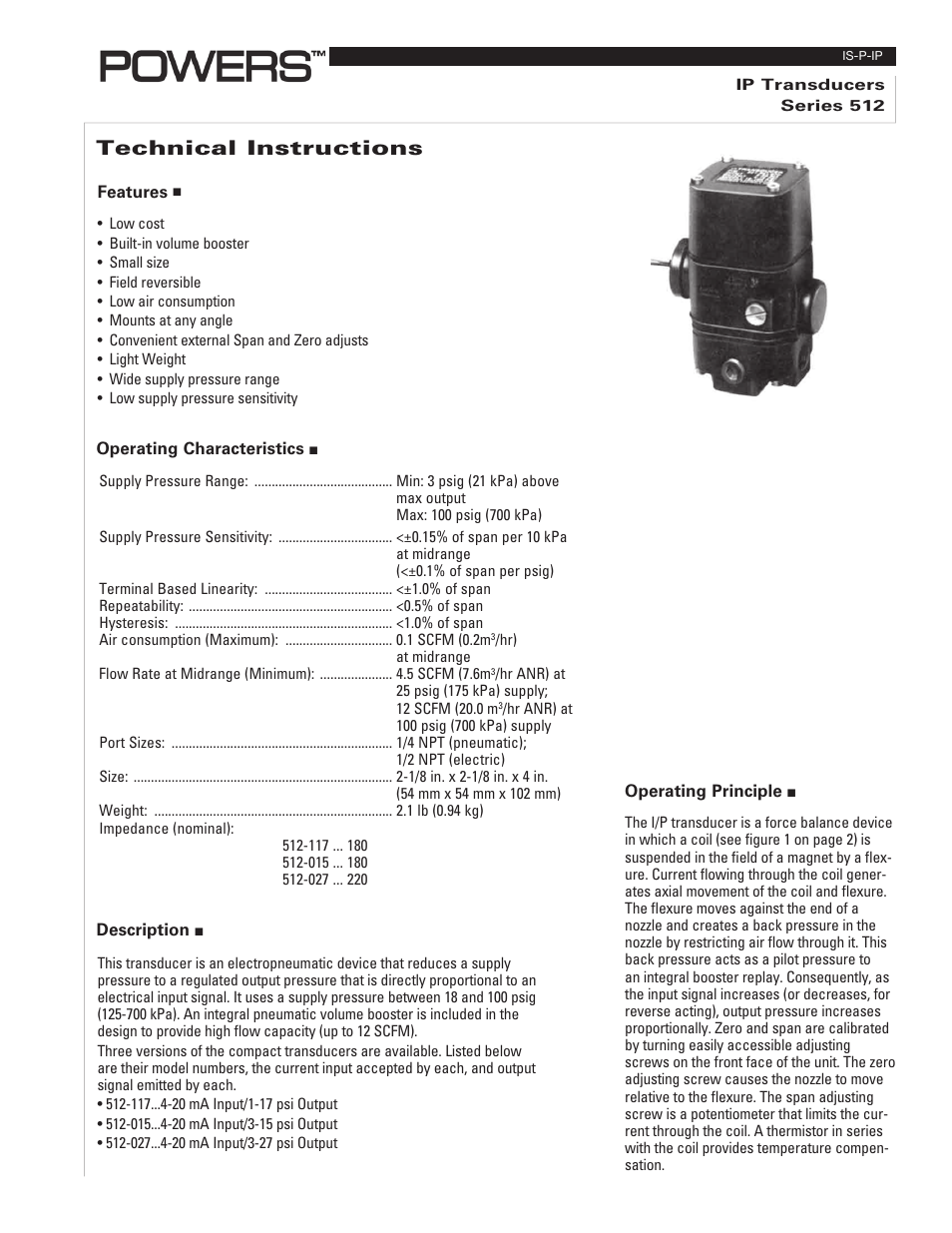 Powers 900X I/P Flowrite II Pressure Regulators User Manual | 4 pages