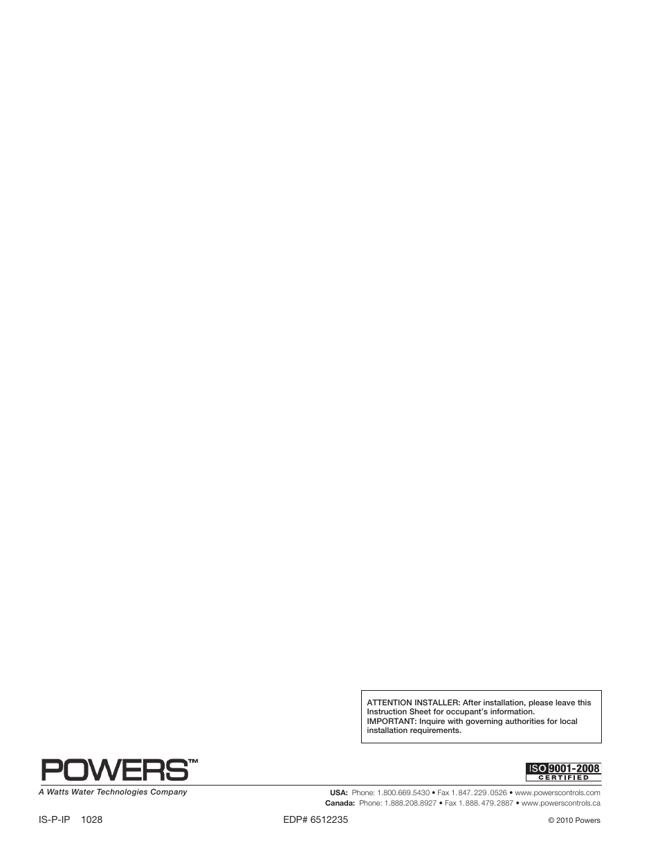 Powers 900X I/P Flowrite II Pressure Regulators User Manual | Page 4 / 4