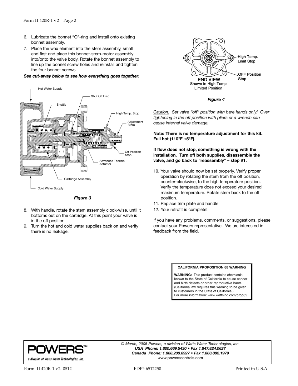 Powers e420 Series Combination T/P Tempering Valves - Cartridge (420-616) User Manual | Page 2 / 2