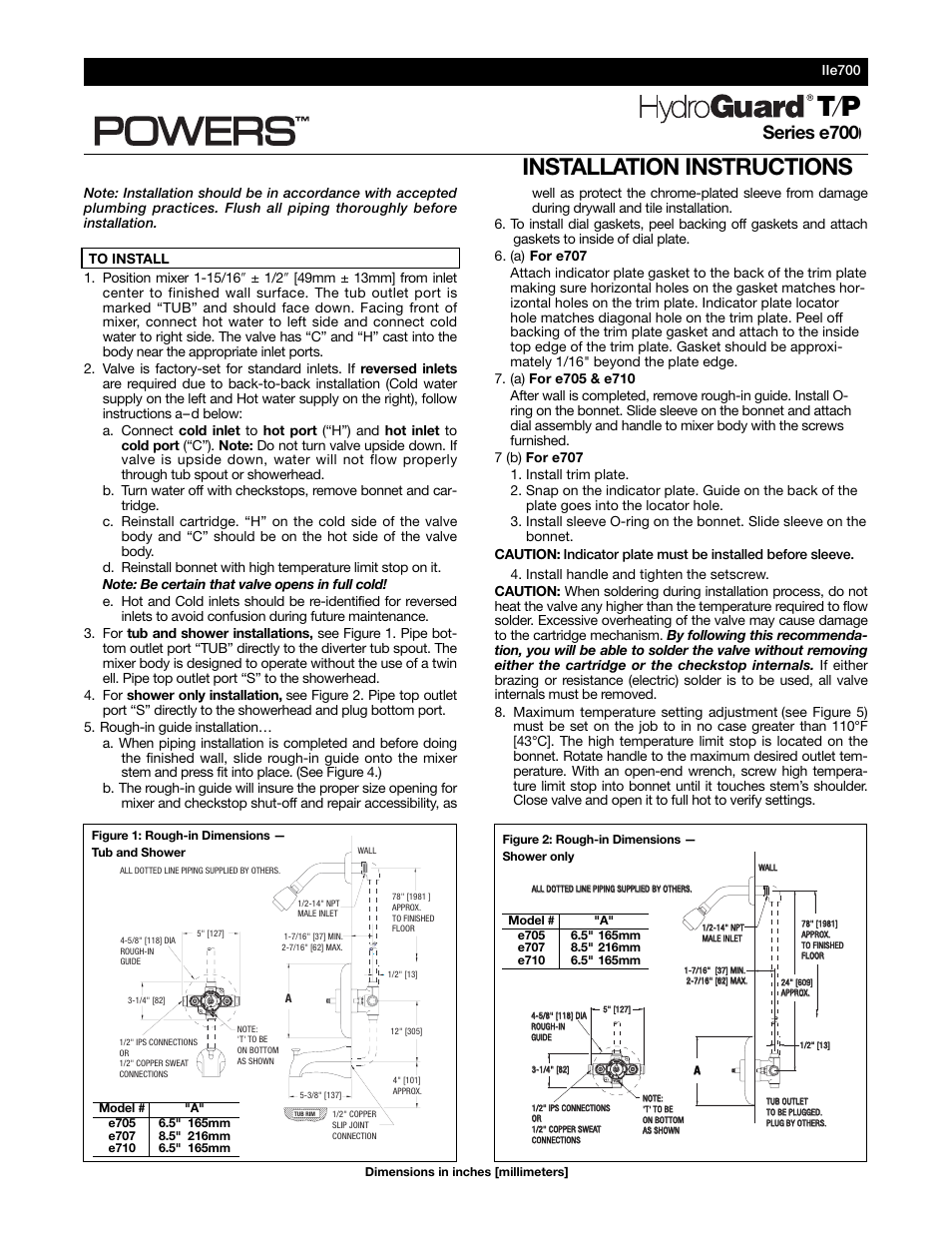 Powers e700 Series Combination T/P Tempering Valves User Manual | 2 pages