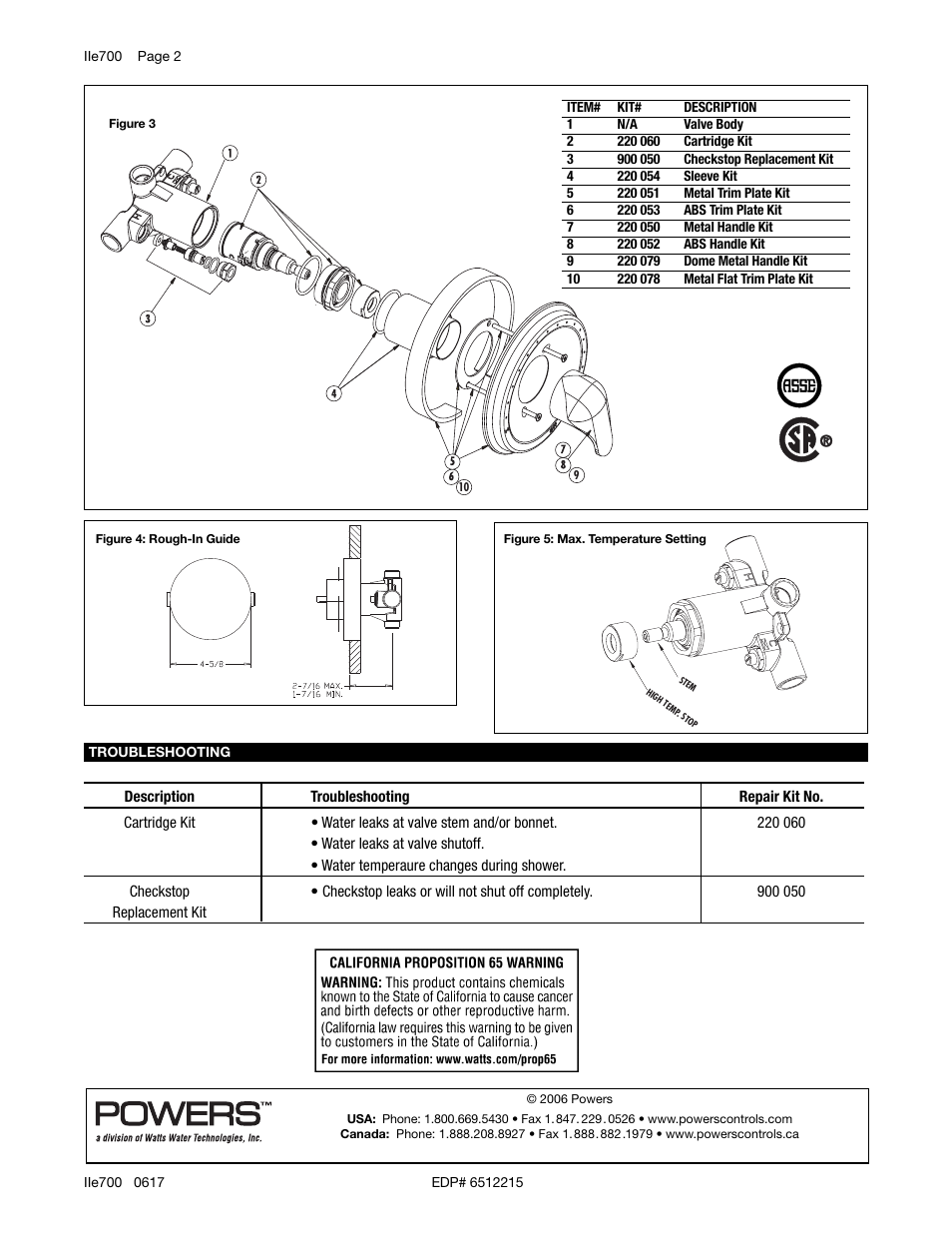 Powers e700 Series Combination T/P Tempering Valves User Manual | Page 2 / 2