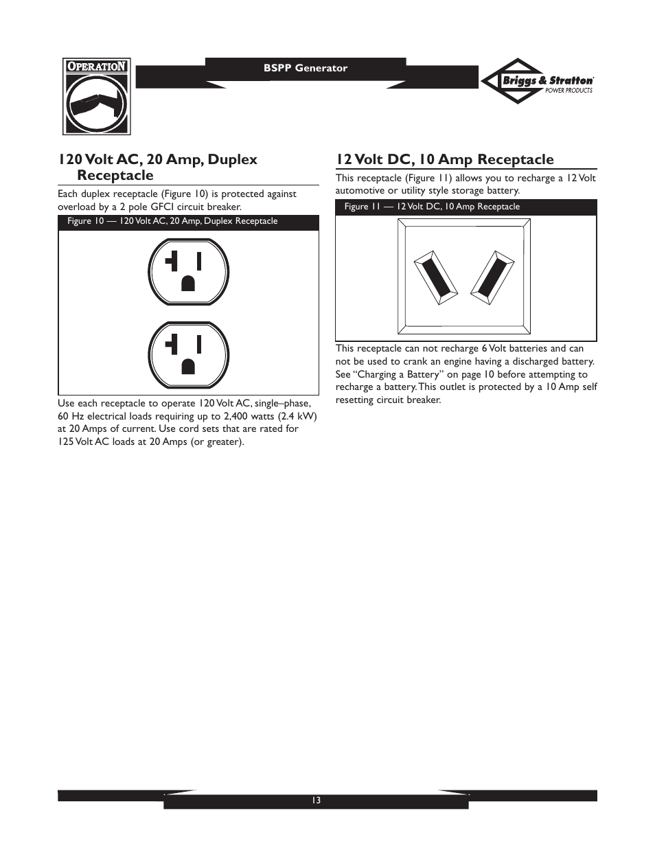 12 volt dc, 10 amp receptacle | Briggs & Stratton PRO6500 User Manual | Page 13 / 56