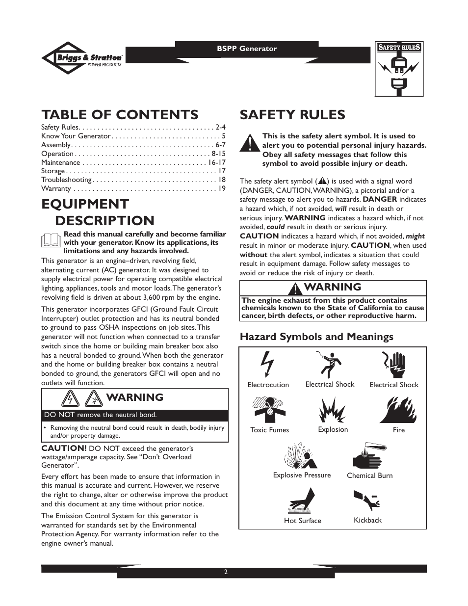 Briggs & Stratton PRO6500 User Manual | Page 2 / 56