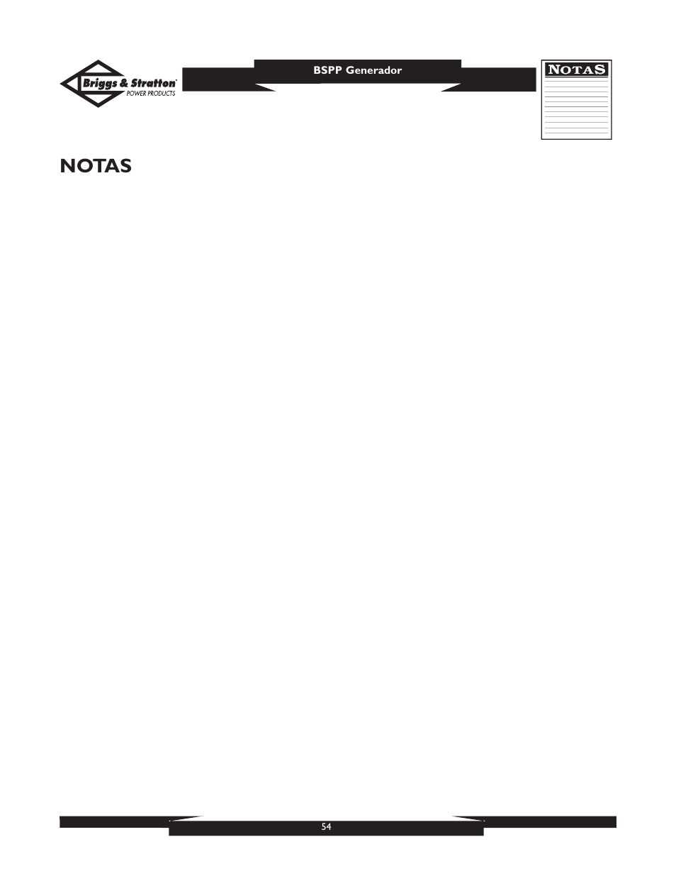 Notas | Briggs & Stratton PRO6500 User Manual | Page 54 / 56