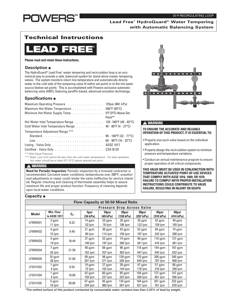 Powers HydroGuard Lead Free Water Tempering with Automatic Balancing System User Manual | 2 pages
