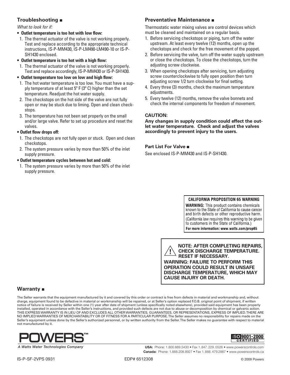 Powers PowerStation XP Single and Multi-Valve Series - Double Valve 0.5 - 271 gpm User Manual | Page 4 / 4