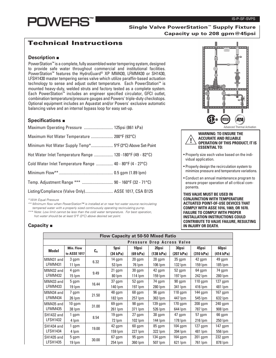 Powers PowerStation XP Single and Multi-Valve Series - Single Valve 1 - 208 gpm User Manual | 4 pages