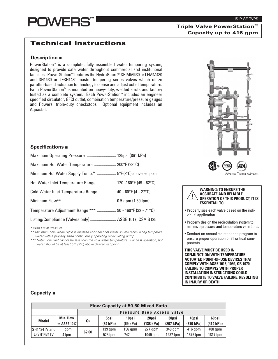 Powers PowerStation XP Single and Multi-Valve Series - Triple Valve 1 - 416 gpm User Manual | 4 pages