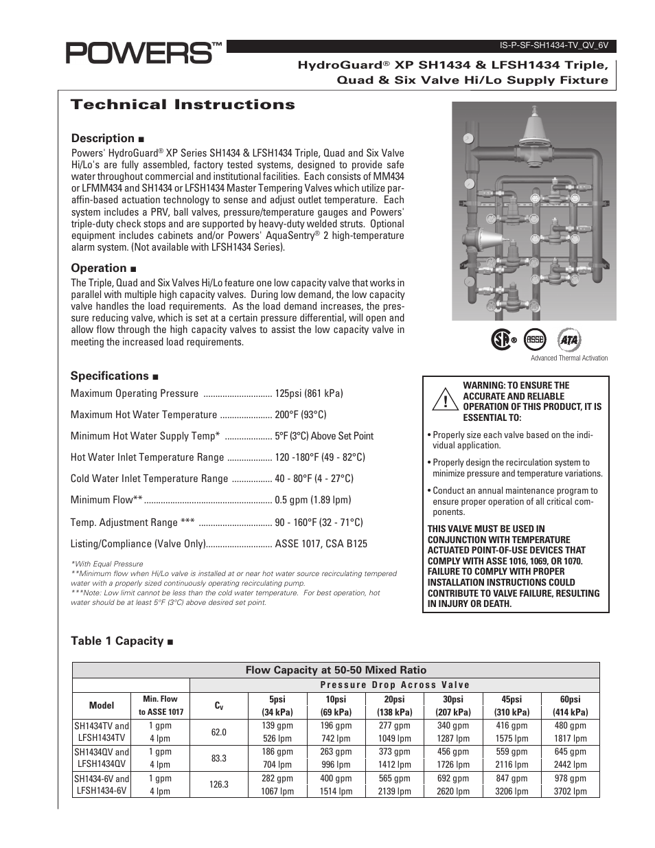 Powers SH1434 Triple Valve User Manual | 4 pages