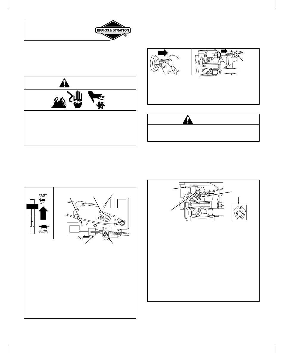 Adjustments, Control adjustments, Warning | Carburetor adjustment warning | Briggs & Stratton 28B700 User Manual | Page 14 / 20