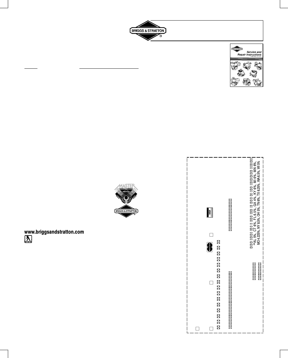 Service & storage, Partial list of genuine briggs & stratton parts | Briggs & Stratton 28B700 User Manual | Page 15 / 20