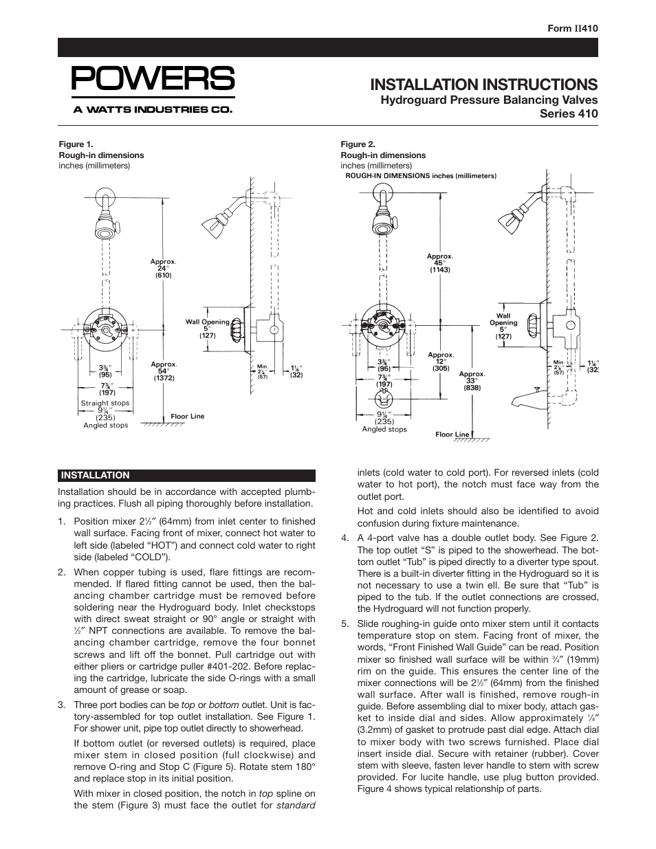 Powers 410 Series Pressure Balacing Mixing Valves User Manual | 2 pages