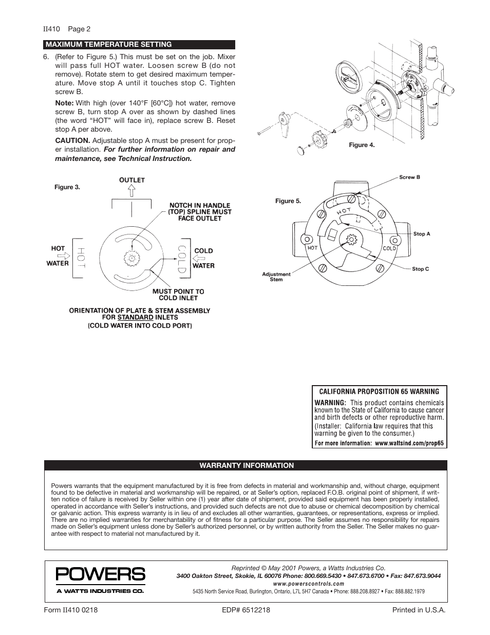 Powers 410 Series Pressure Balacing Mixing Valves User Manual | Page 2 / 2