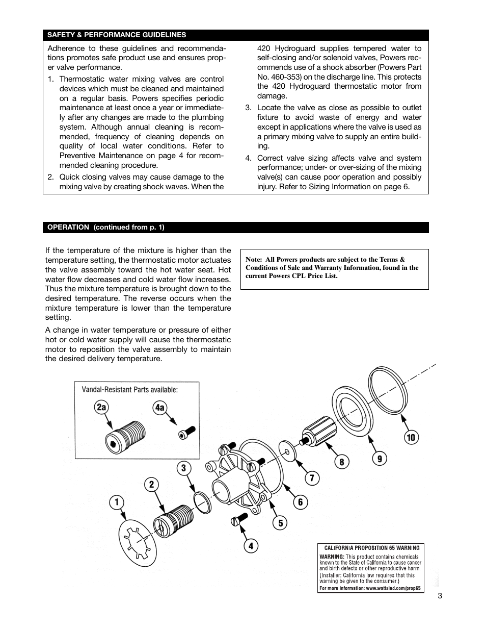 Powers 420U Series Under-the-Counter Thermostatic Tempering Valves User Manual | Page 3 / 8
