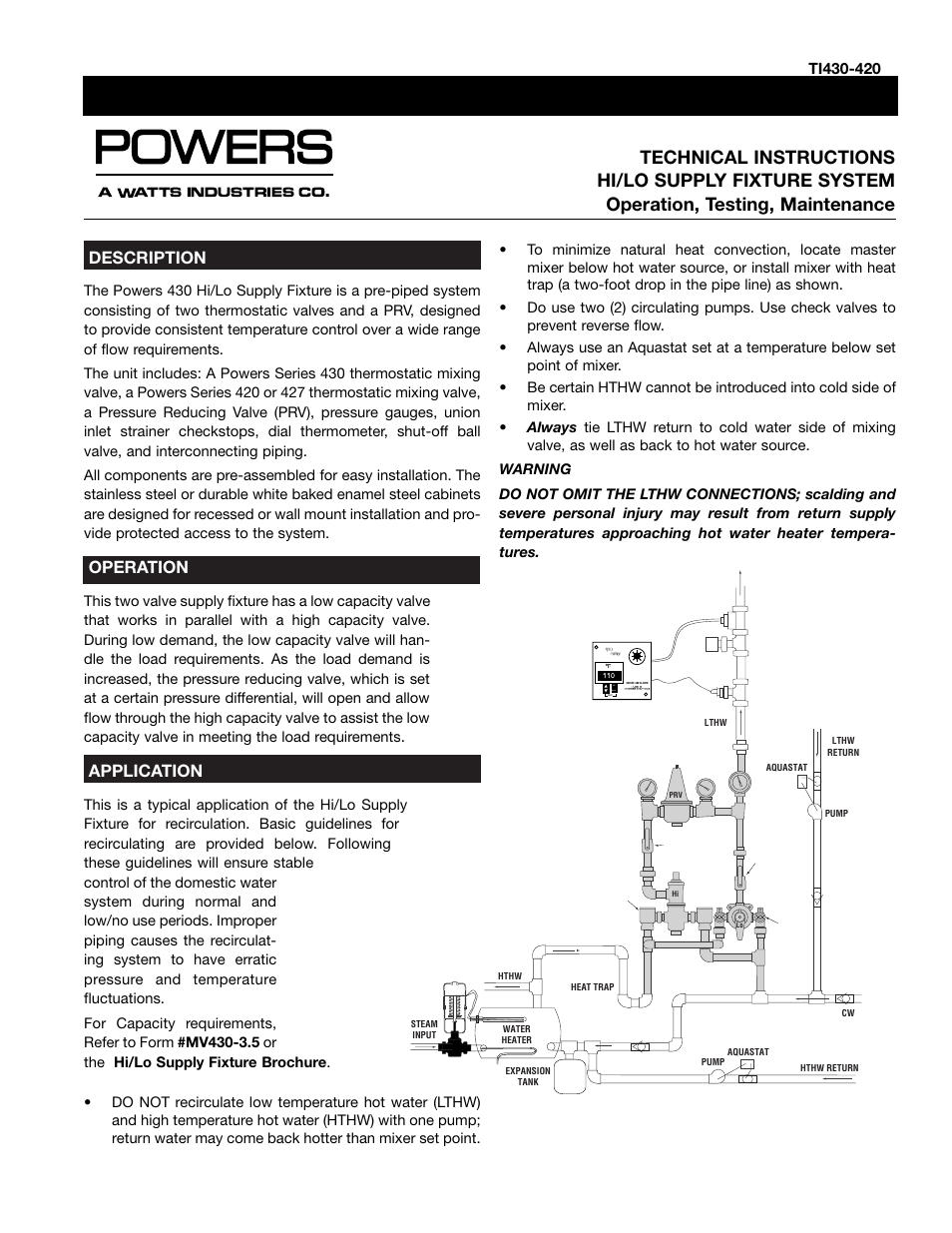 Powers 430/1430 Series HydroGuard Multi-Valve Hi/Lo Systems User Manual | 4 pages