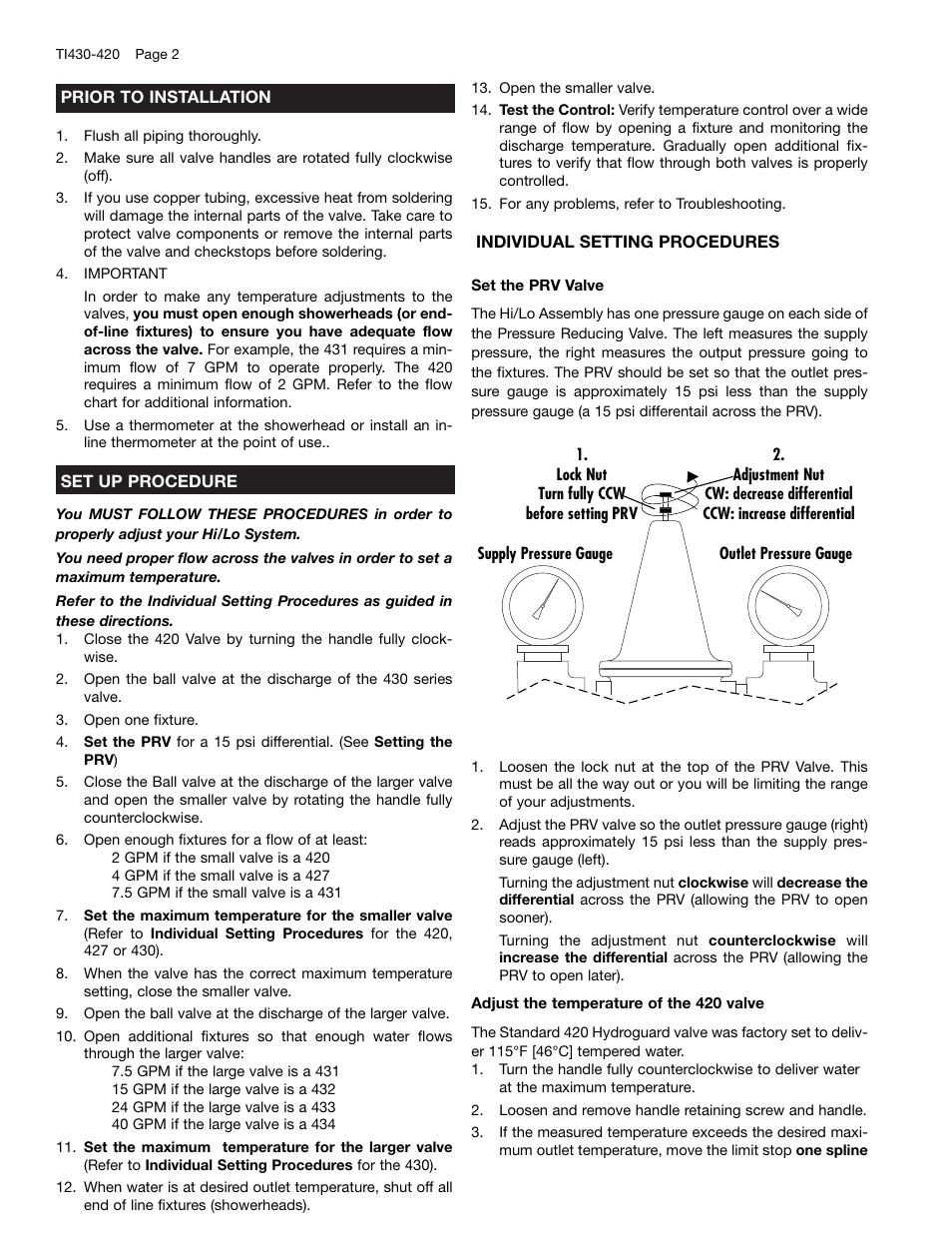 Powers 430/1430 Series HydroGuard Multi-Valve Hi/Lo Systems User Manual | Page 2 / 4